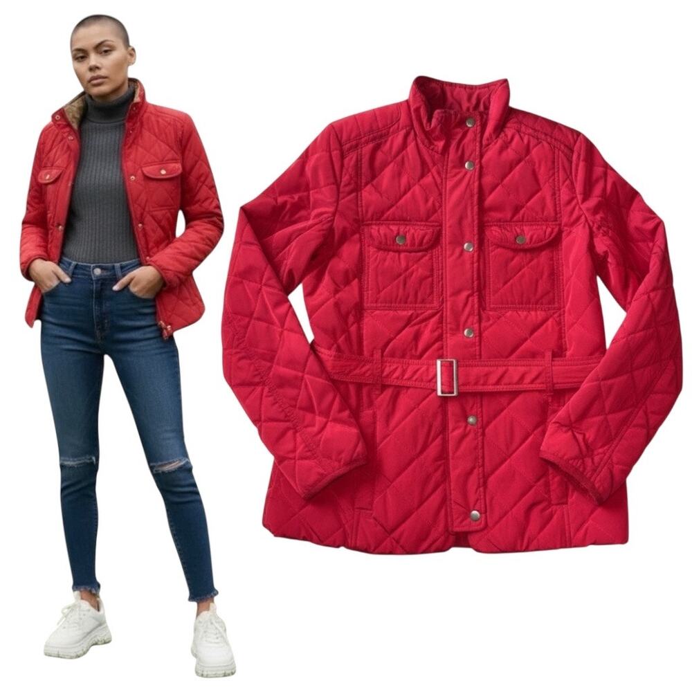 GAP Red Outdoor Lightweight Quilted Belted Barn Jacket Sz Small Pockets Coastal
